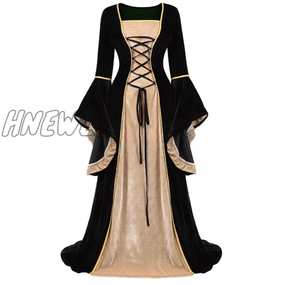 Hnewly Women Renaissance Irish Deluxe Velvet Dress Victorian Medieval Long Retro Fancy Gown