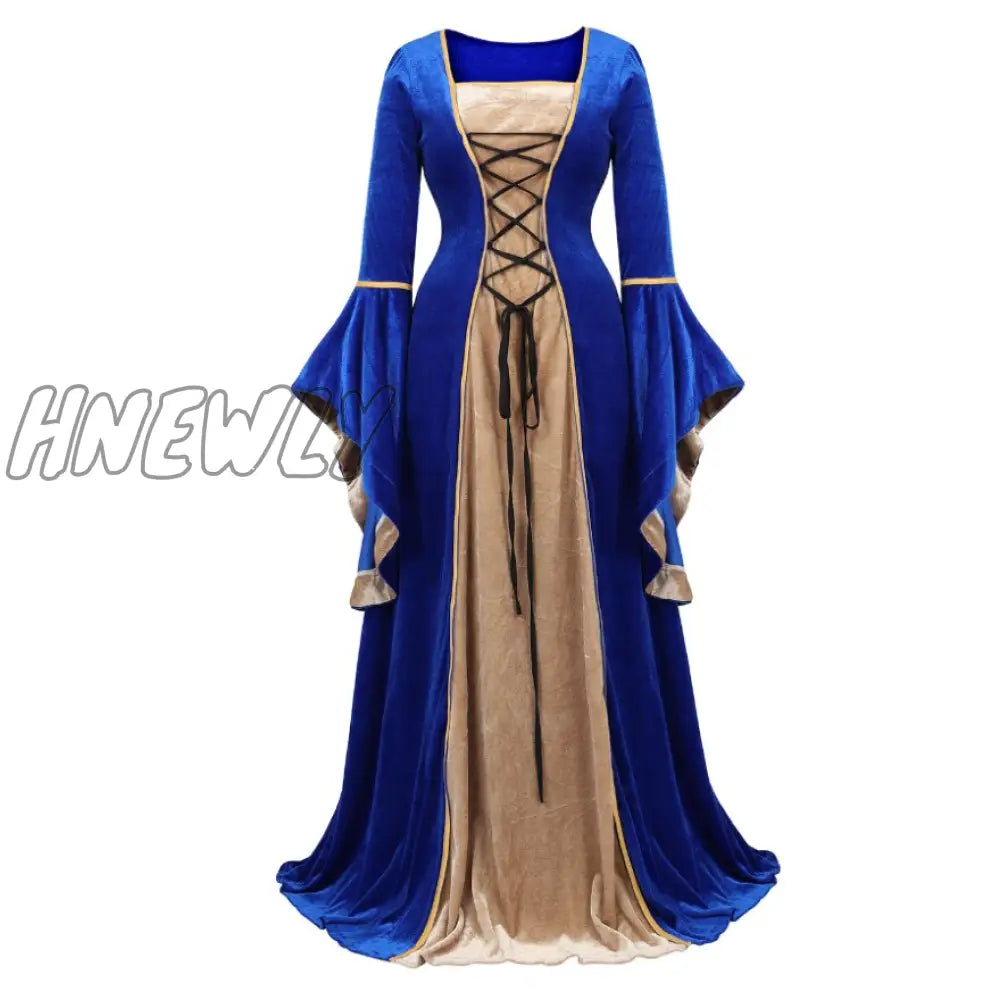 Hnewly Women Renaissance Irish Deluxe Velvet Dress Victorian Medieval Long Retro Fancy Gown