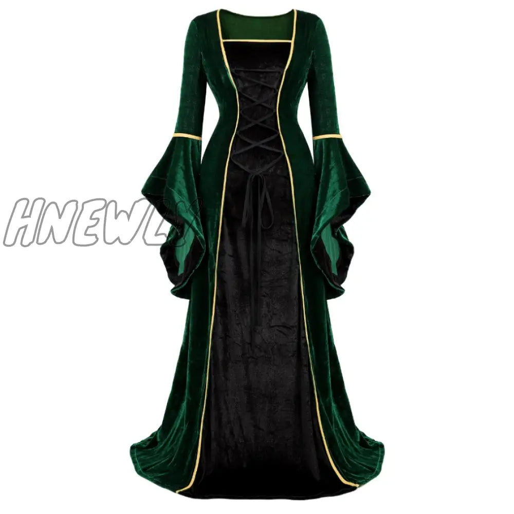 Hnewly Women Renaissance Irish Deluxe Velvet Dress Victorian Medieval Long Retro Fancy Gown