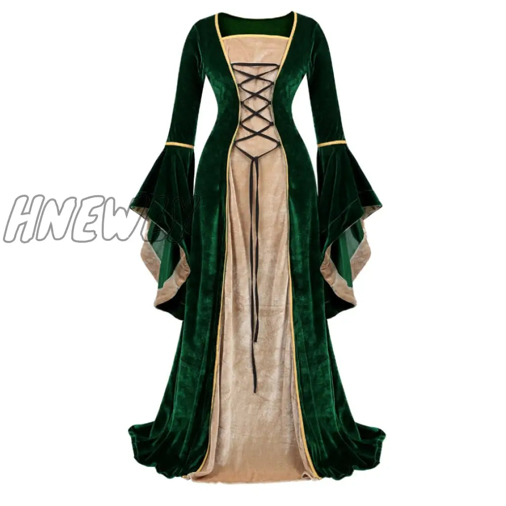 Hnewly Women Renaissance Irish Deluxe Velvet Dress Victorian Medieval Long Retro Fancy Gown