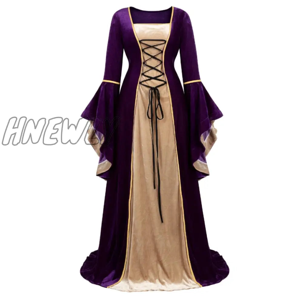 Hnewly Women Renaissance Irish Deluxe Velvet Dress Victorian Medieval Long Retro Fancy Gown