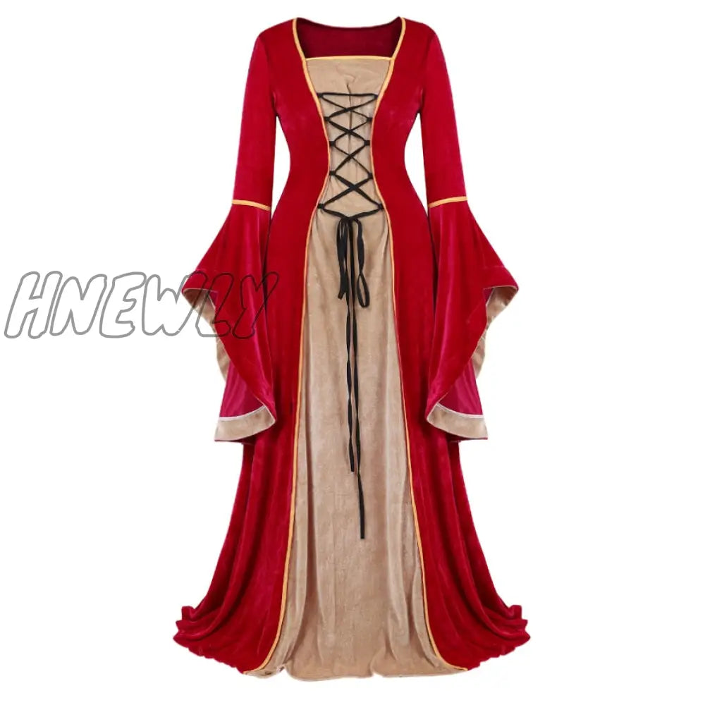 Hnewly Women Renaissance Irish Deluxe Velvet Dress Victorian Medieval Long Retro Fancy Gown