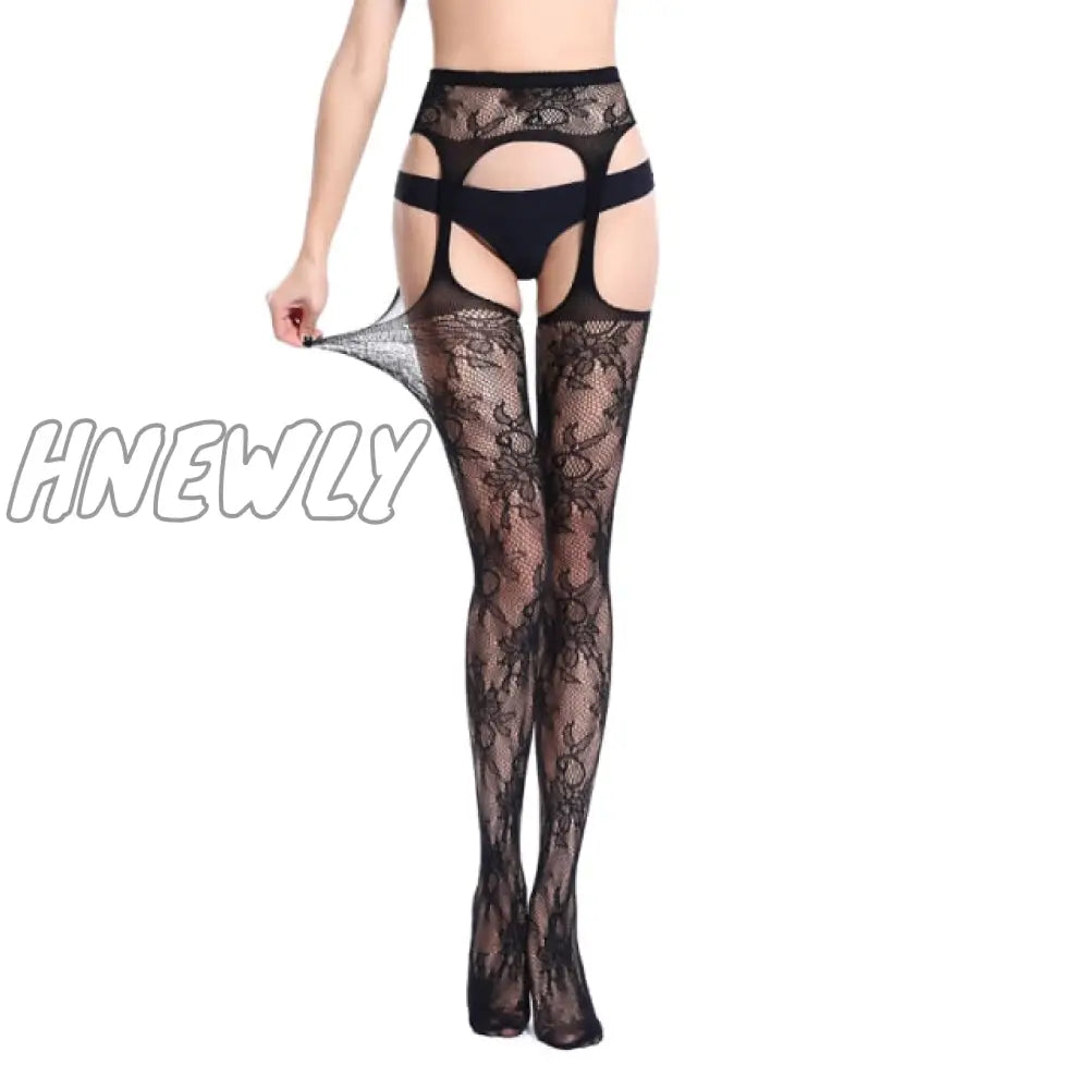 Hnewly Women Sexy Body Stocking Lace Soft Top Thigh High Stockings + Suspender Garter Belt Over