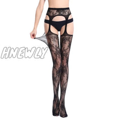 Hnewly Women Sexy Body Stocking Lace Soft Top Thigh High Stockings + Suspender Garter Belt Over