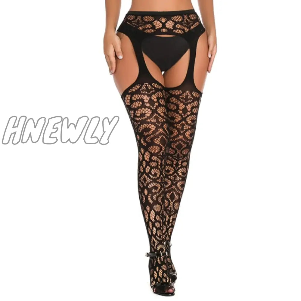 Hnewly Women Sexy Body Stocking Lace Soft Top Thigh High Stockings + Suspender Garter Belt Over