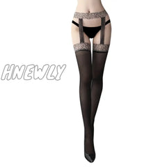 Hnewly Women Sexy Body Stocking Lace Soft Top Thigh High Stockings + Suspender Garter Belt Over