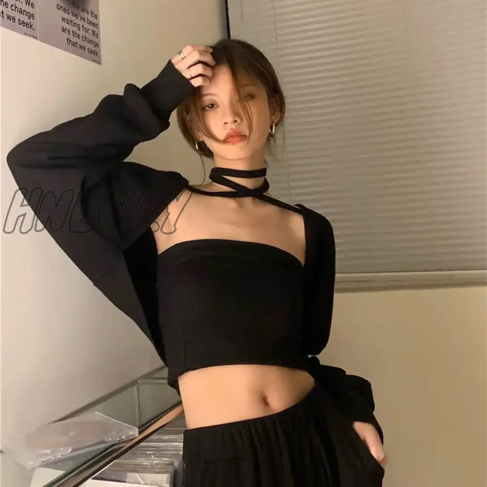 Women Sexy Bolero Belt Cropped Sweaters Elegant Design Knitted Cardigan Autumn Winter Long