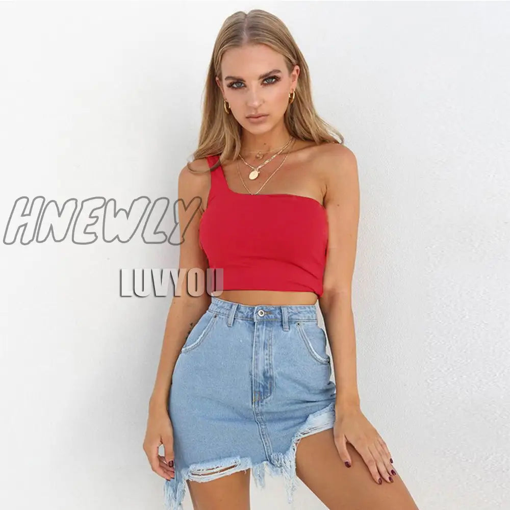 Hnewly Women Sexy Cool Single One Shoulder Tank Tops Vest Bare Midriff Sleeveless T - Shirt Summer