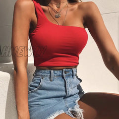 Hnewly Women Sexy Cool Single One Shoulder Tank Tops Vest Bare Midriff Sleeveless T - Shirt Summer