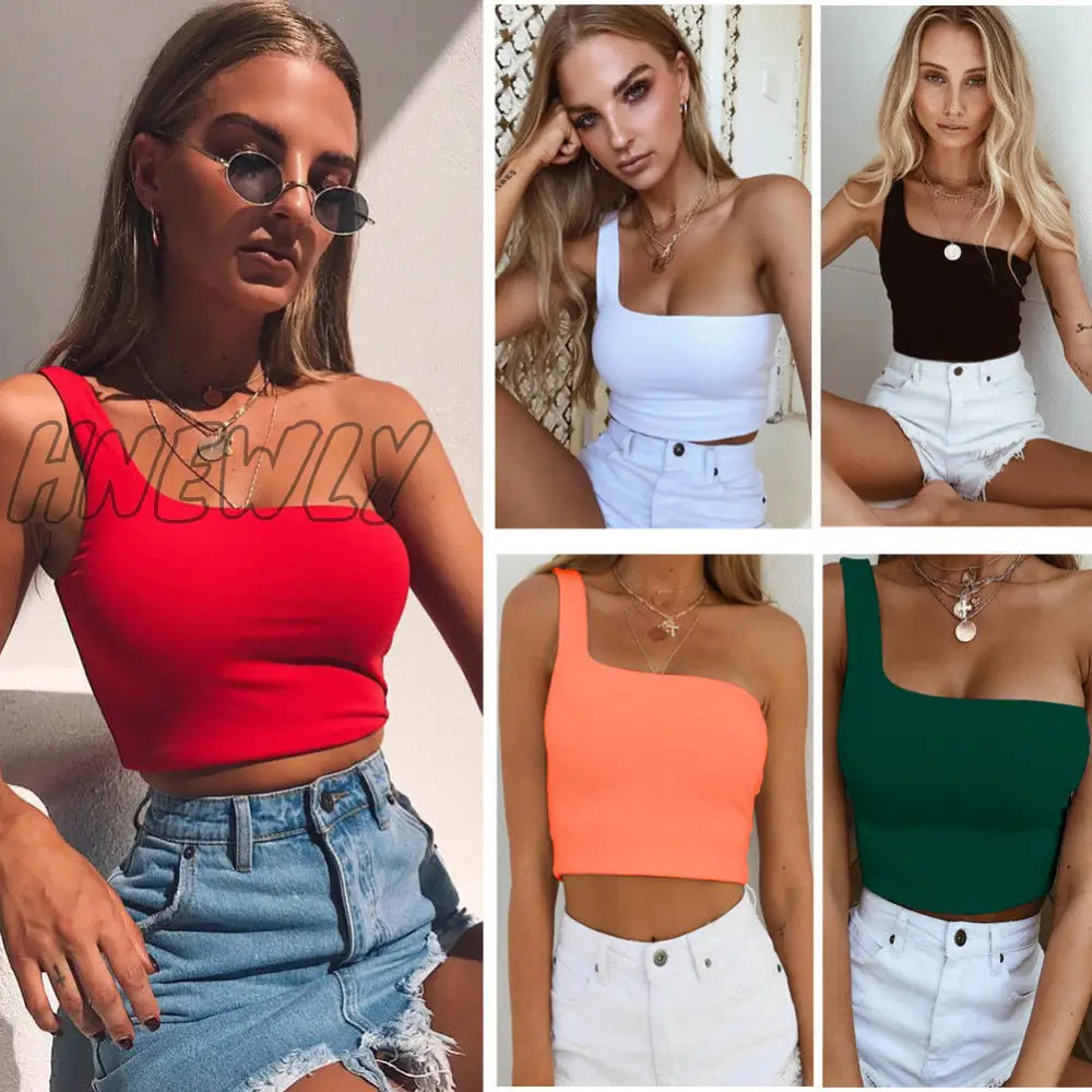 Hnewly Women Sexy Cool Single One Shoulder Tank Tops Vest Bare Midriff Sleeveless T - Shirt Summer