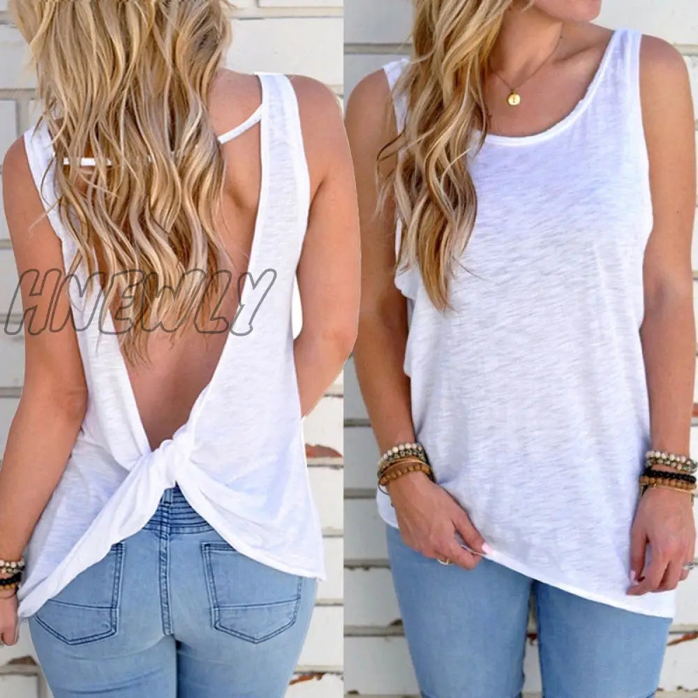 Hnewly Women Sexy Sleeveless Vest Backless Tops Open Back Knotted Crop A Line Shirt