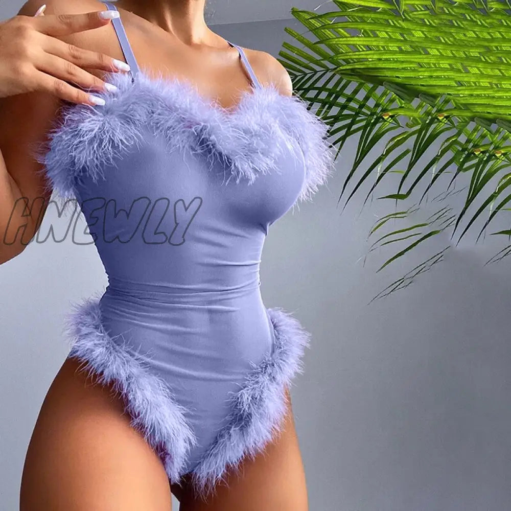 Hnewly Women Sexy Spaghetti Strap Fluffy Bodysuits Rompers Playsuit Bodysuit Teddies Trendy Summer