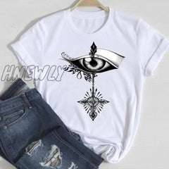 Hnewly Women Short Sleeve Feather 90S Style Fashion Cartoon Summer Graphic T Top Lady Print Tee