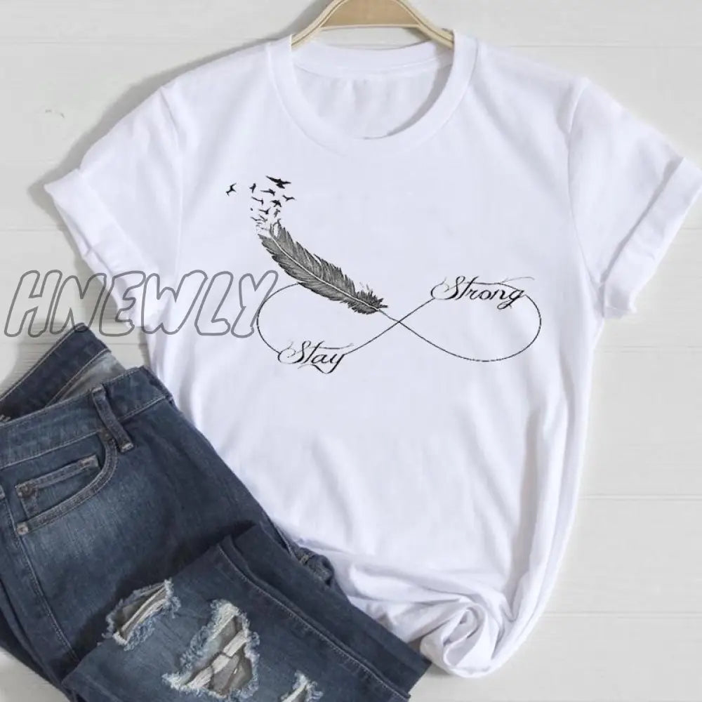 Hnewly Women Short Sleeve Feather 90S Style Fashion Cartoon Summer Graphic T Top Lady Print Tee