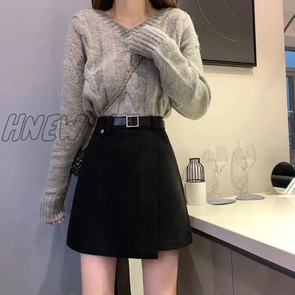 Hnewly Women Skirt Black High-Waist A-Line Irregular Short Skirts For Girls Summer Korean Style