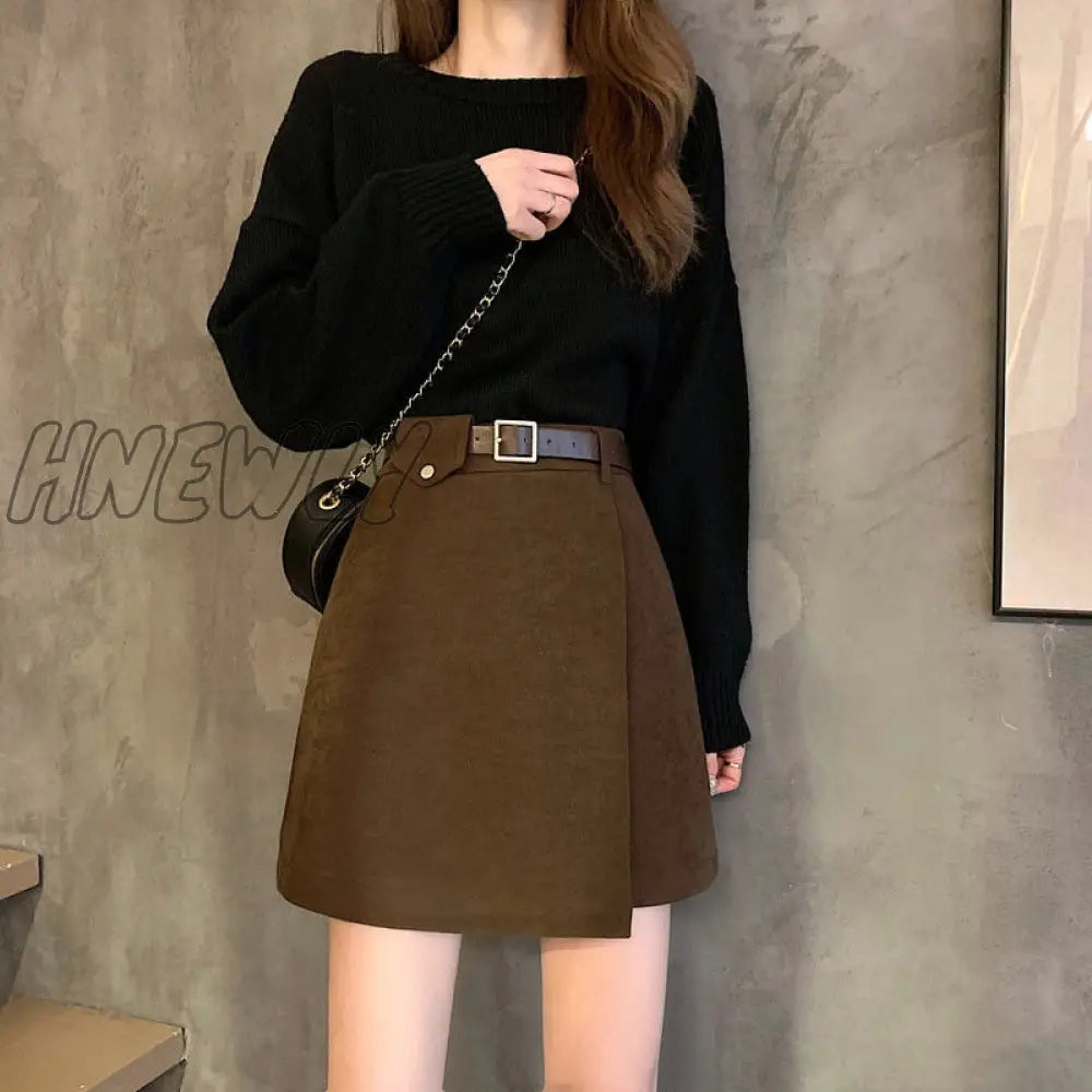 Hnewly Women Skirt Black High-Waist A-Line Irregular Short Skirts For Girls Summer Korean Style