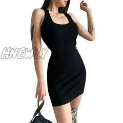 Hnewly Women Sleeveless Halter Collar Short Dress Solid Color Crisscross Backless Package Hip