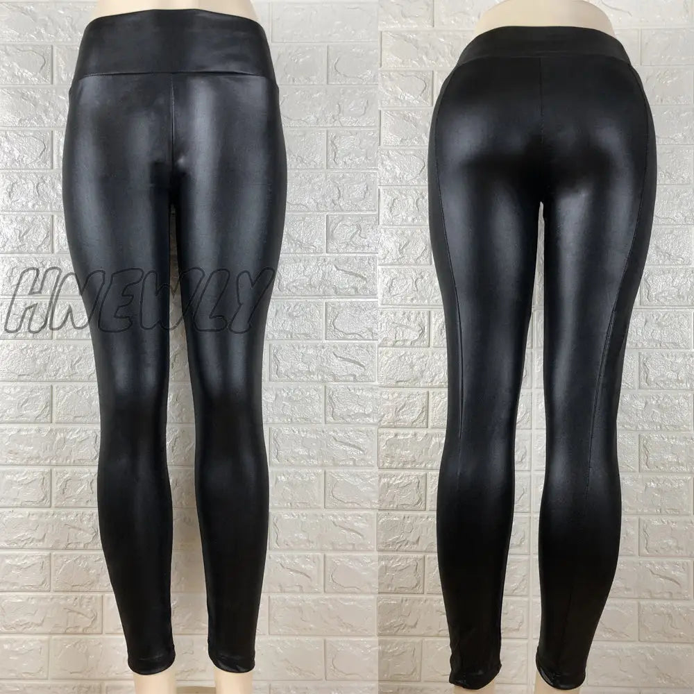 Hnewly Women Stretch Pants Sweatpants Wet Look Butt Lift Leather Pv Skinny Leggings Trousers Ropa