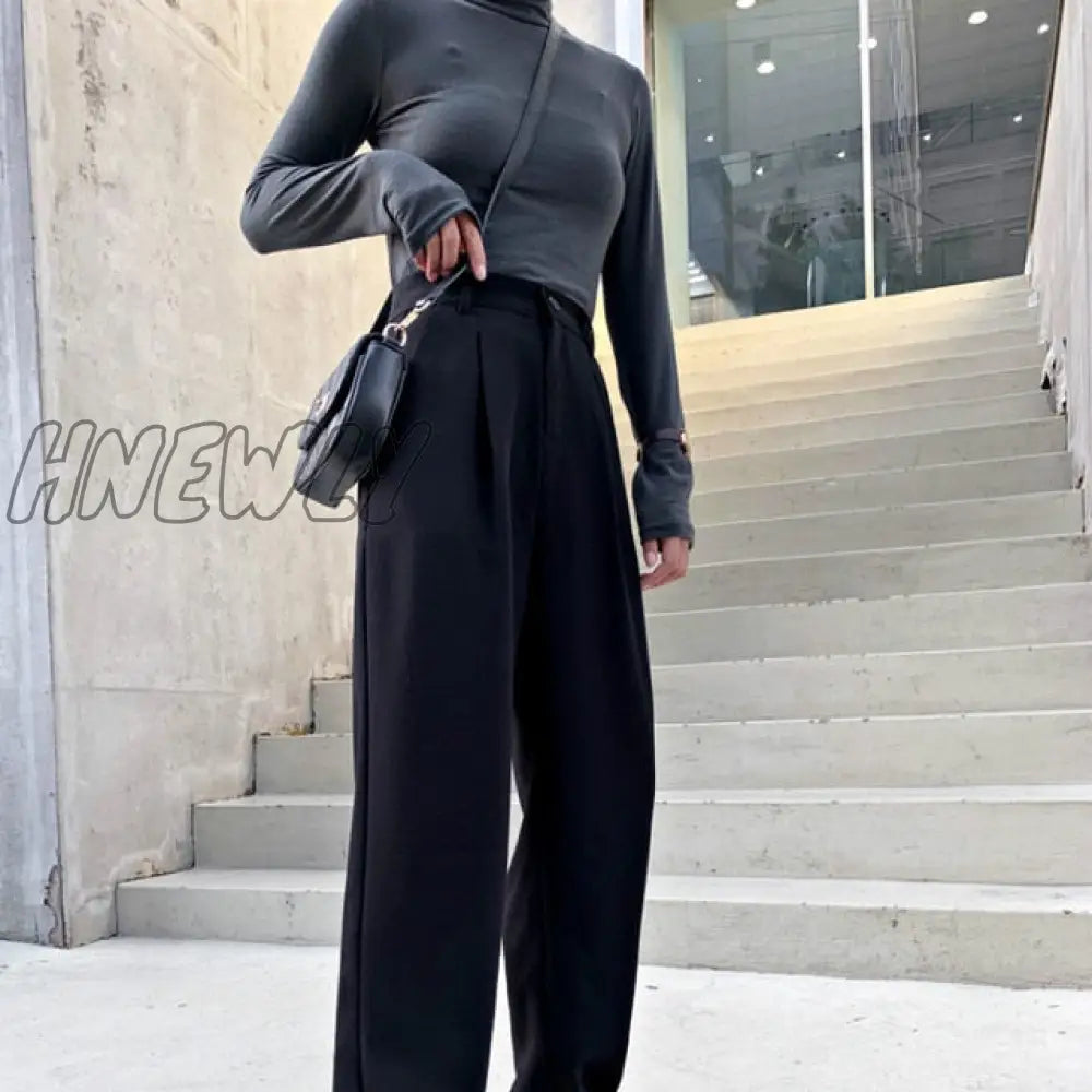 Hnewly Women Suit Pants Spring Office Lady Long Trousers New Autumn Solid Loose High Waist Pant