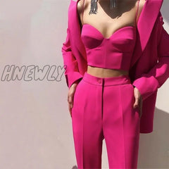 Hnewly Women Suits Female Pant Office Lady Formal Business Set Uniform Work Wear Blazers Camis Tops