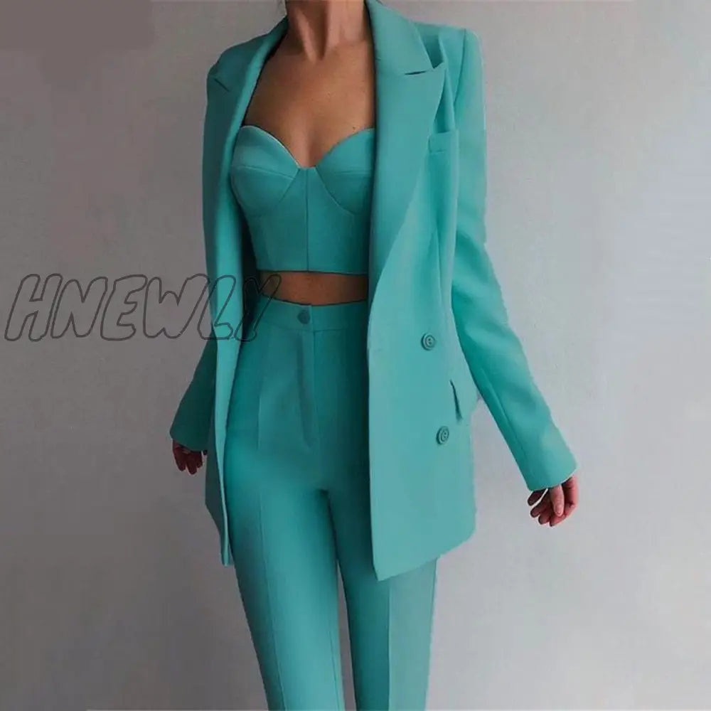 Hnewly Women Suits Female Pant Office Lady Formal Business Set Uniform Work Wear Blazers Camis Tops