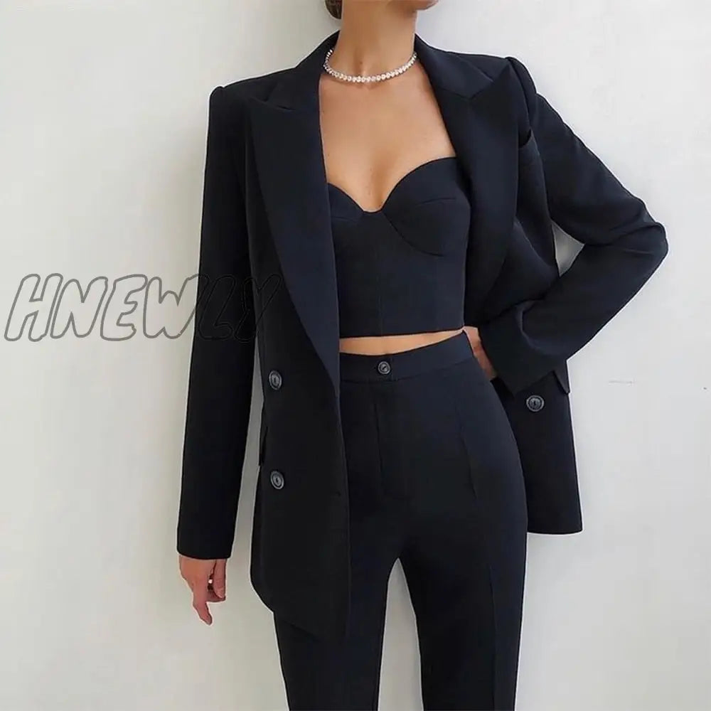 Hnewly Women Suits Female Pant Office Lady Formal Business Set Uniform Work Wear Blazers Camis Tops