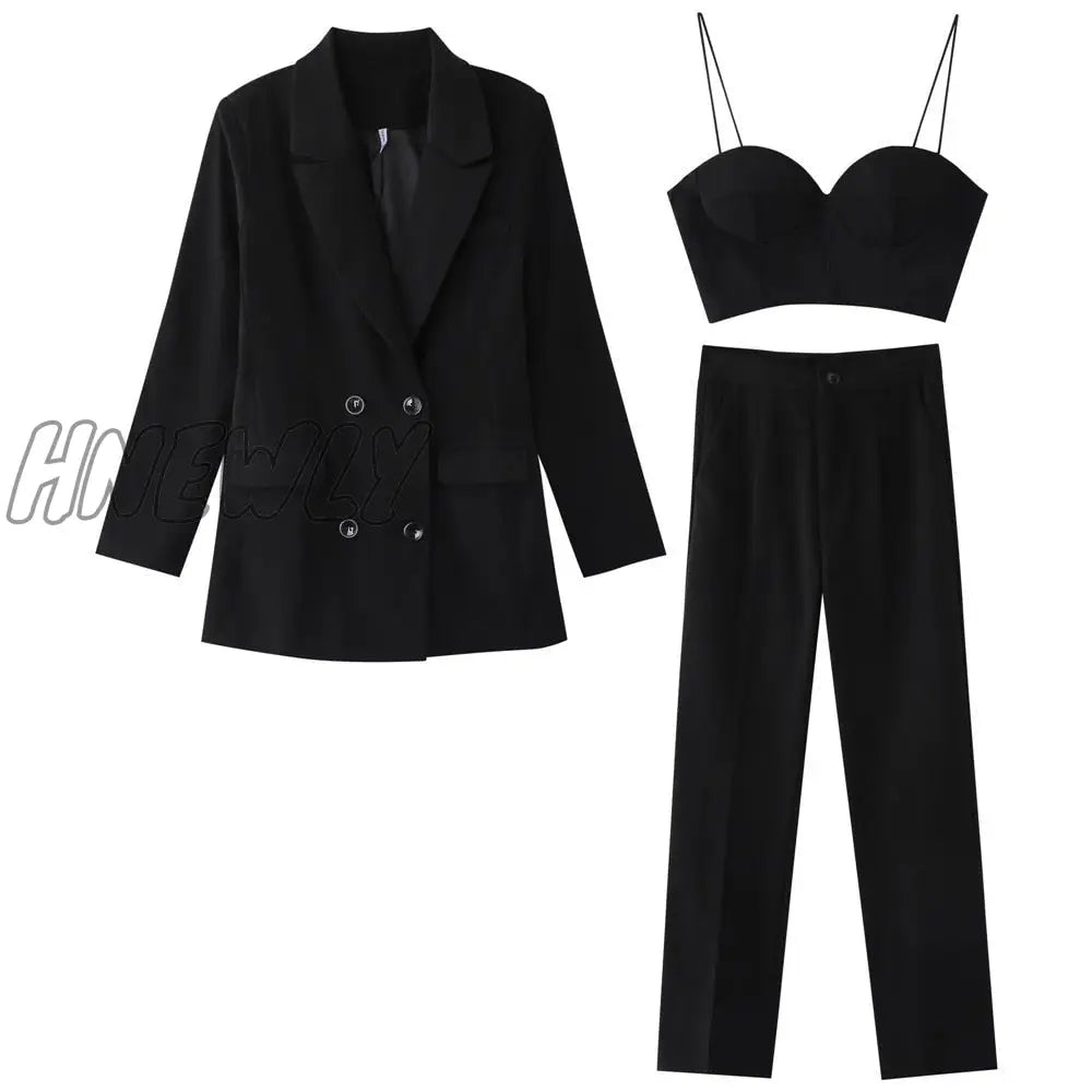 Hnewly Women Suits Female Pant Office Lady Formal Business Set Uniform Work Wear Blazers Camis Tops