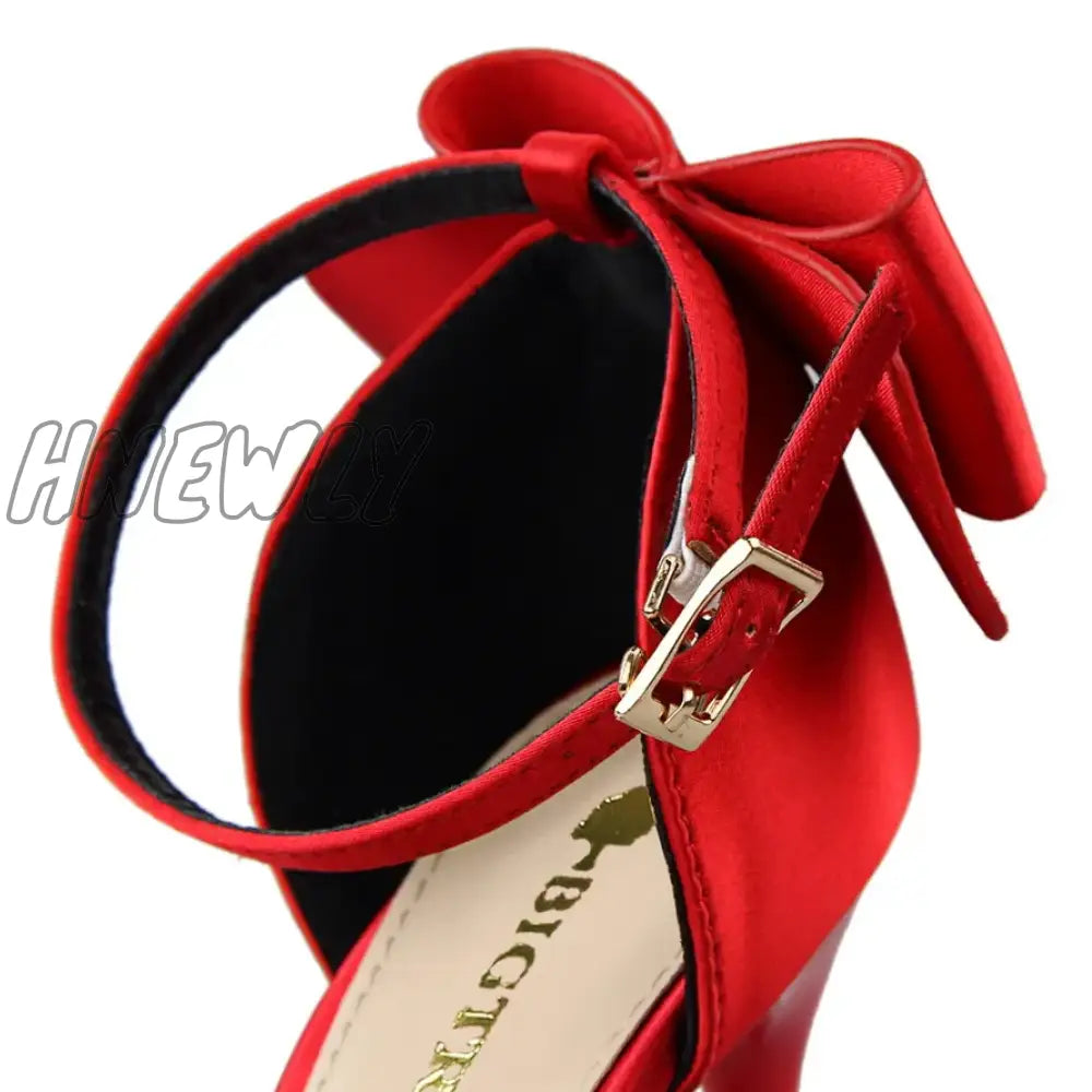 Hnewly Women Summer 8Cm 10Cm High Heels Elegant Sandals Lady Silk Wedding Low Butterfly Knot Bow