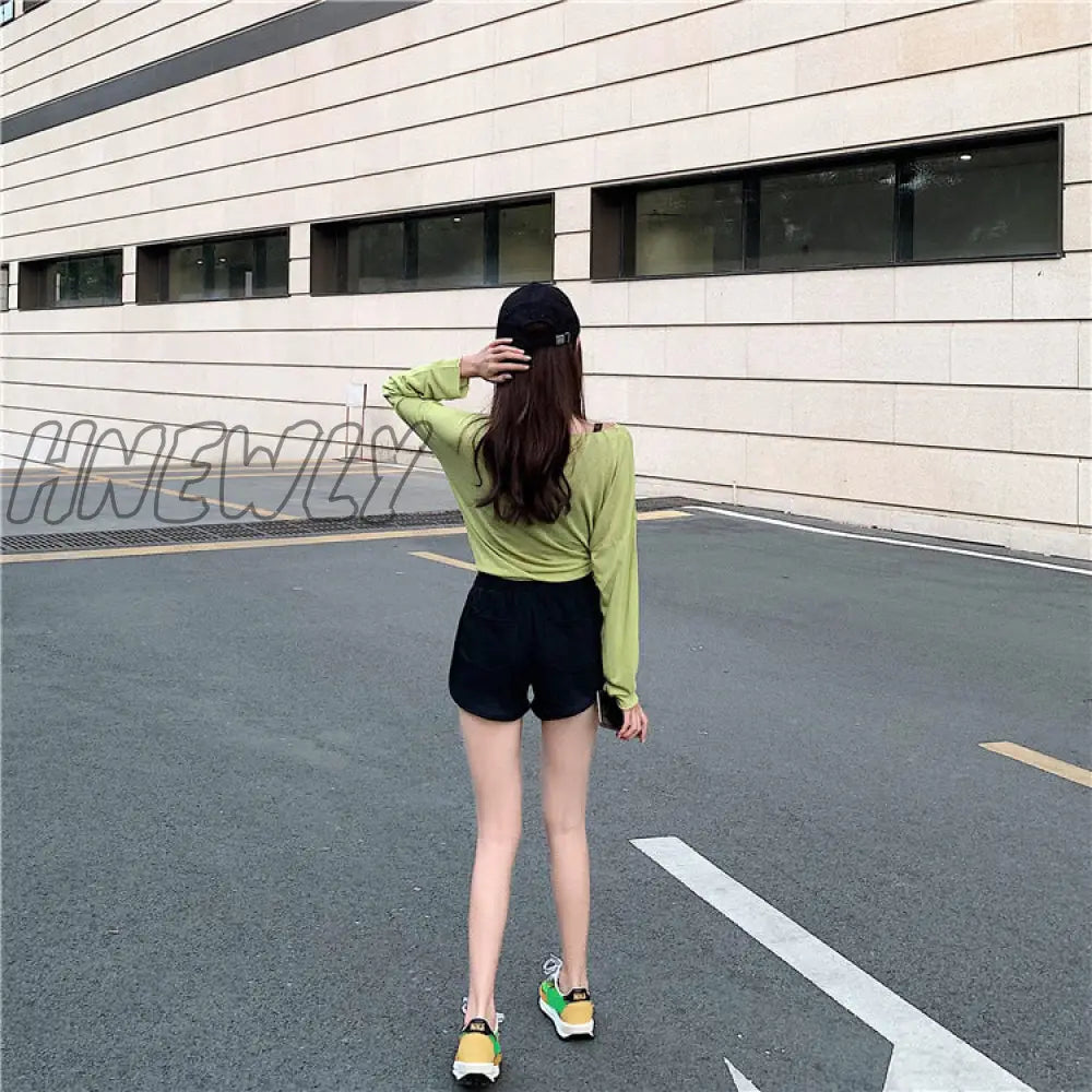 Hnewly Women Summer New Sports Shorts Loose Thin High Waist Casual Wide Leg Pants A-Line Hot Solid