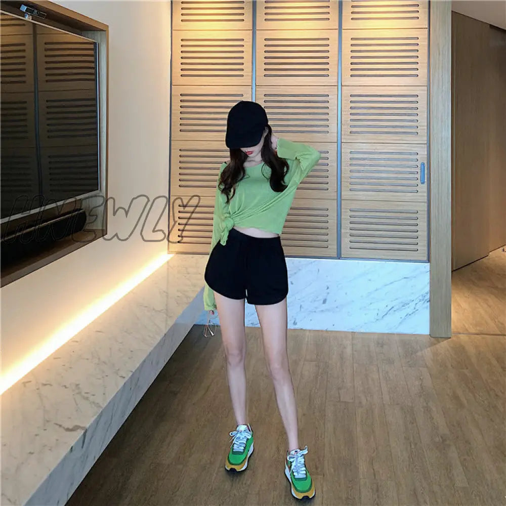 Hnewly Women Summer New Sports Shorts Loose Thin High Waist Casual Wide Leg Pants A-Line Hot Solid