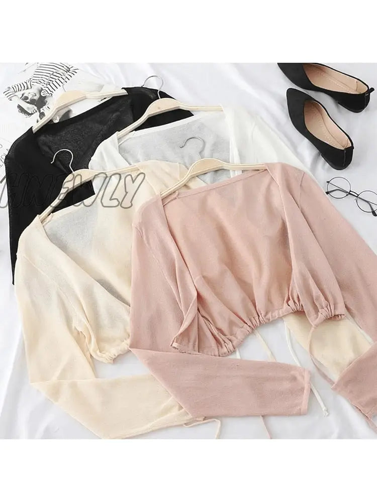 Hnewly Women Summer Sun Protection Coat Lace Bow Ruffle Cardigan Shirt Female Blouse Tops For Woman