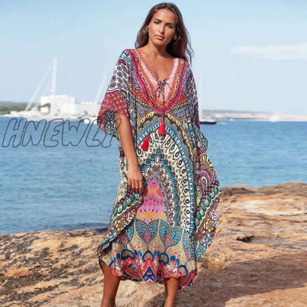 Hnewly Women Swimsuit Cover Up Sleeve Kaftan Beach Tunic Dress Robe De Plage Solid White Cotton