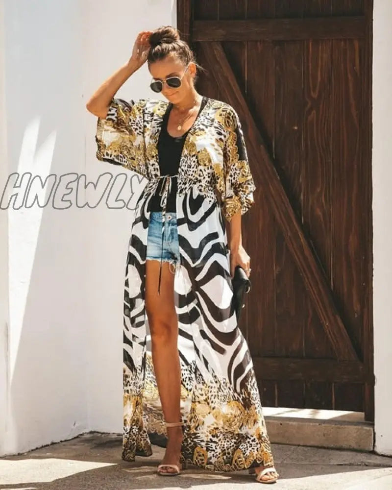 Hnewly Women Swimsuit Cover Up Sleeve Kaftan Beach Tunic Dress Robe De Plage Solid White Cotton