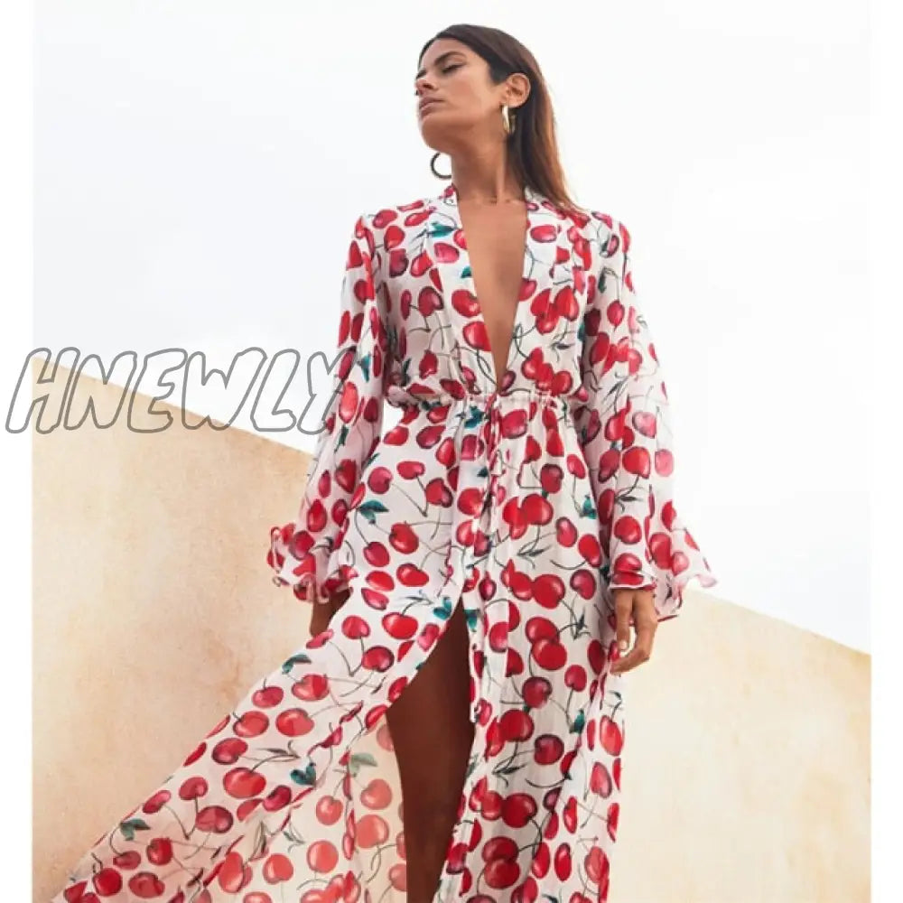 Hnewly Women Swimsuit Cover Up Sleeve Kaftan Beach Tunic Dress Robe De Plage Solid White Cotton