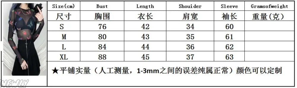 Hnewly Women T-Shirt Summer Butterfly Print Mesh Sheer Sexy Tee Shirts Long Sleeve See Through