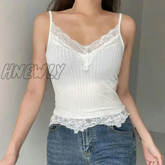 Hnewly Women Tank Top Deep V Lace Neck Slim Fit Sleeveless Pullover Casual Wear Solid Color Sexy