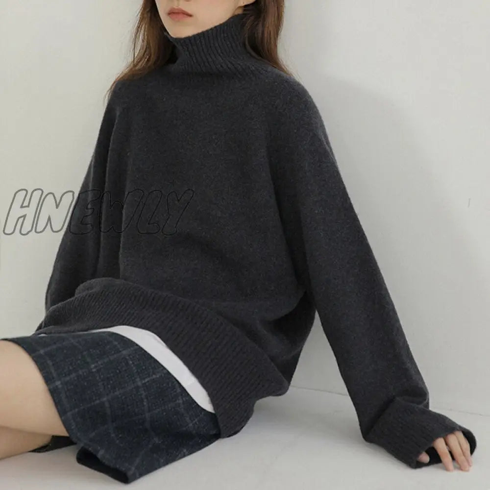 Hnewly Women Turtleneck Cashmere Sweater Winter Korean Style Loose Warm Knitted Pullover Female