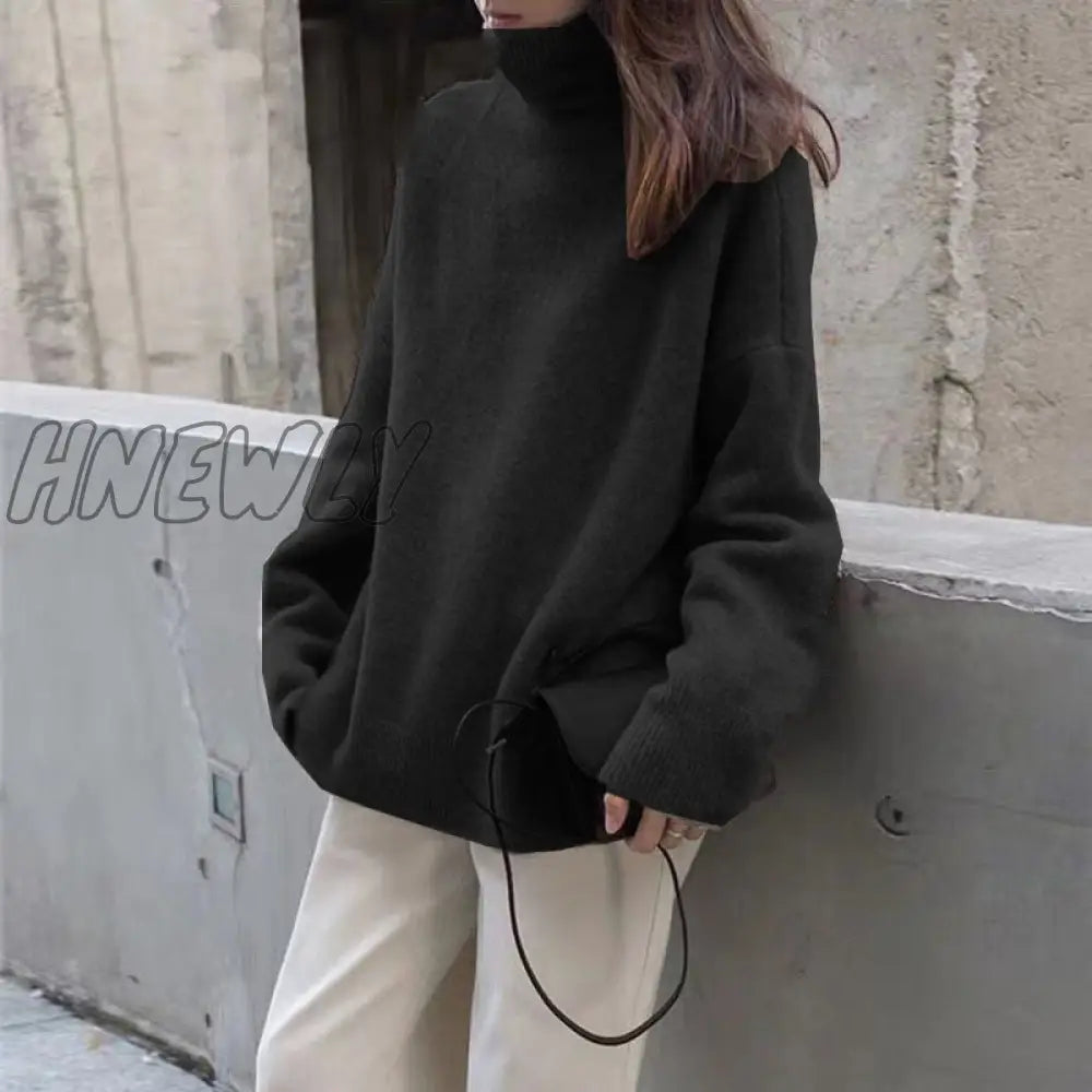 Hnewly Women Turtleneck Cashmere Sweater Winter Korean Style Loose Warm Knitted Pullover Female