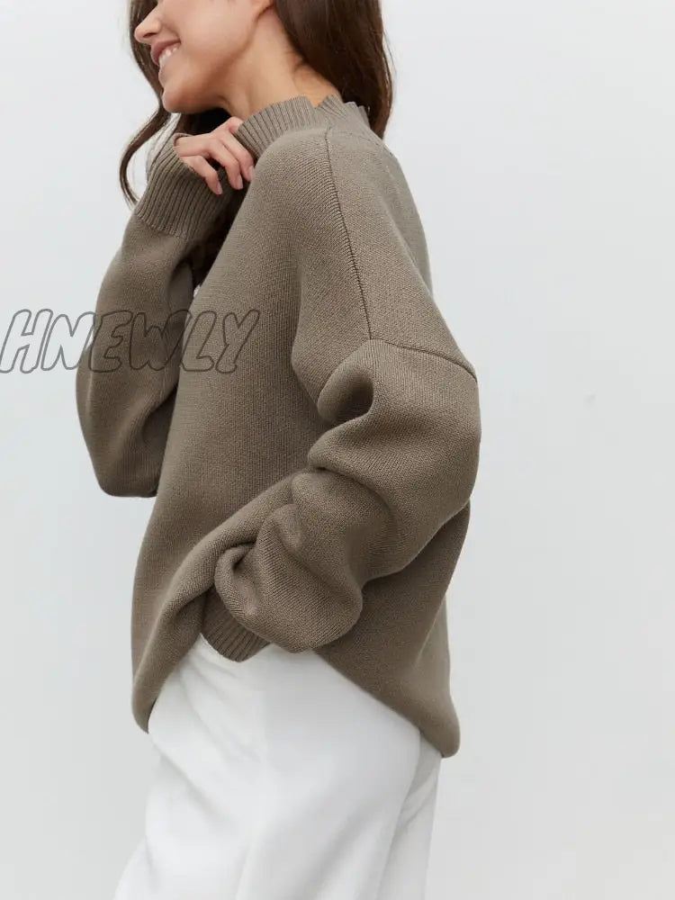 Hnewly Women Turtleneck Sweater Chic Autumn Winter Thick Warm Pullover Top Oversized Casual Loose