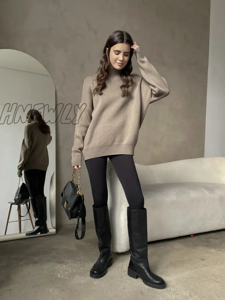 Hnewly Women Turtleneck Sweater Chic Autumn Winter Thick Warm Pullover Top Oversized Casual Loose