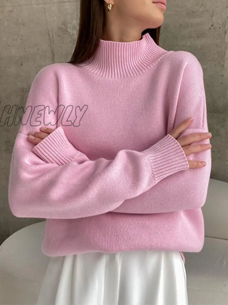 Hnewly Women Turtleneck Sweater Chic Autumn Winter Thick Warm Pullover Top Oversized Casual Loose