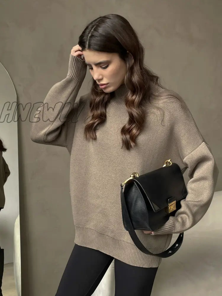 Hnewly Women Turtleneck Sweater Chic Autumn Winter Thick Warm Pullover Top Oversized Casual Loose