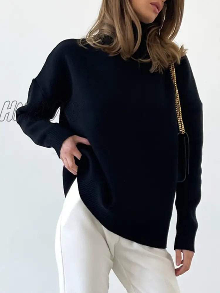 Hnewly Women Turtleneck Sweater Chic Autumn Winter Thick Warm Pullover Top Oversized Casual Loose