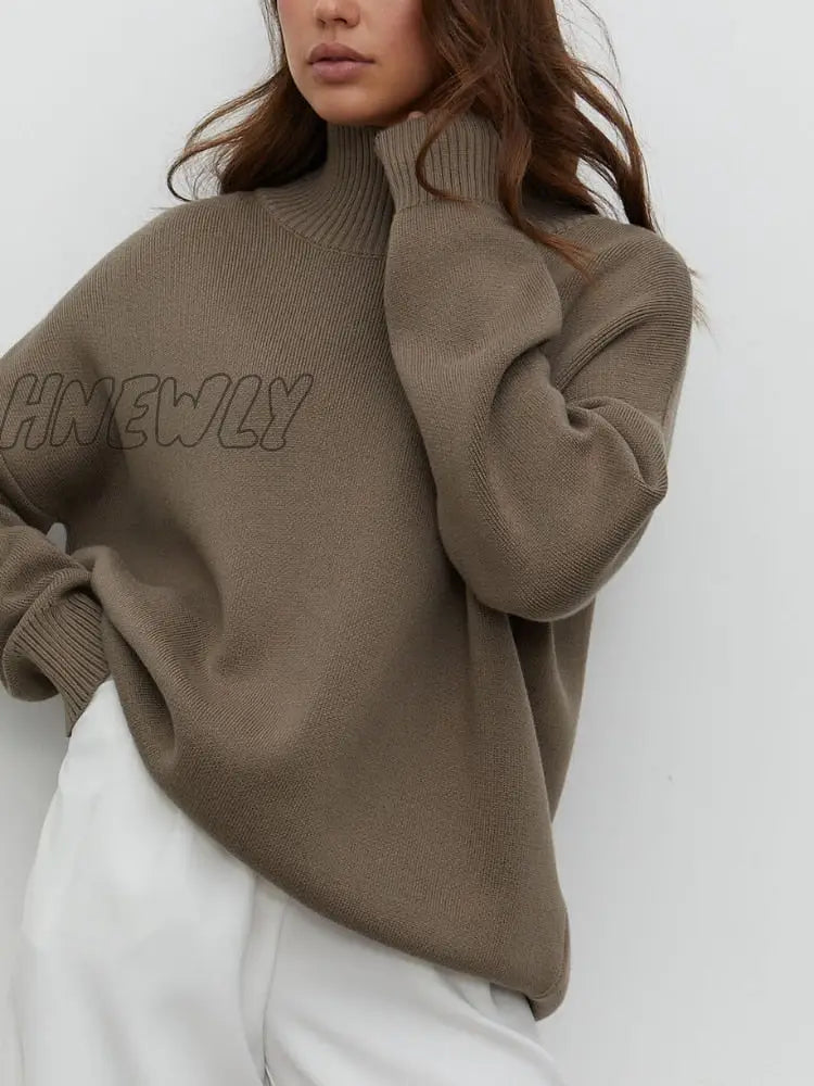 Hnewly Women Turtleneck Sweater Chic Autumn Winter Thick Warm Pullover Top Oversized Casual Loose