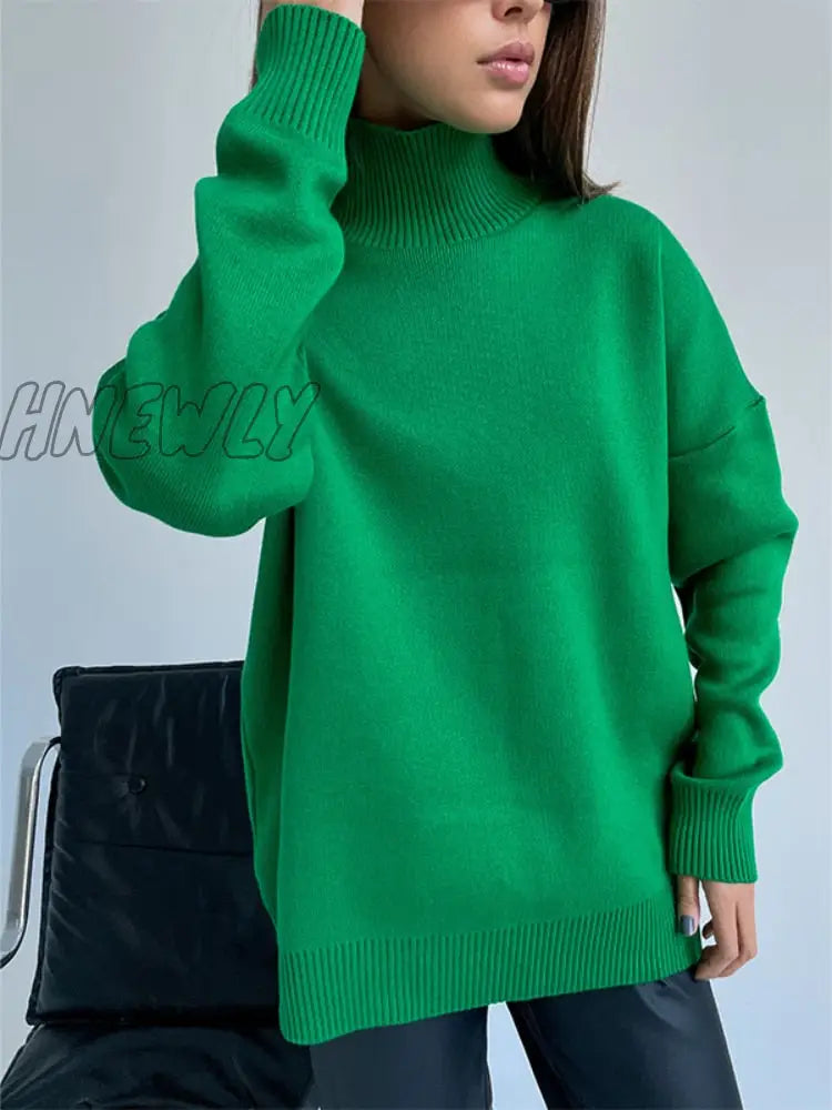 Hnewly Women Turtleneck Sweater Chic Autumn Winter Thick Warm Pullover Top Oversized Casual Loose