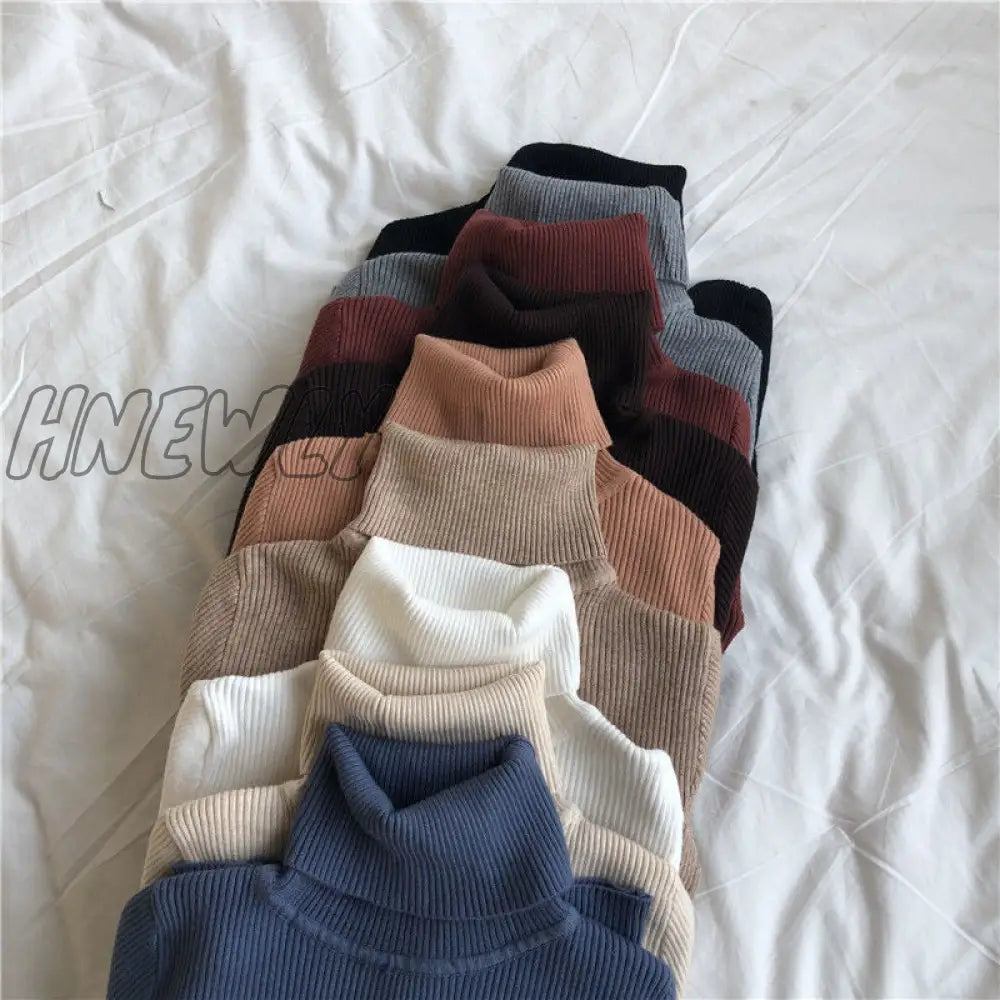 Hnewly Women Turtleneck Sweaters Autumn Winter Korean Slim Pullover Basic Tops Casual Soft Knit