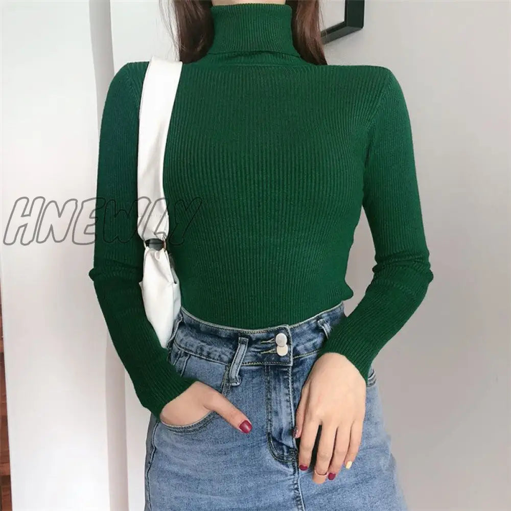 Hnewly Women Turtleneck Sweaters Autumn Winter Korean Slim Pullover Basic Tops Casual Soft Knit