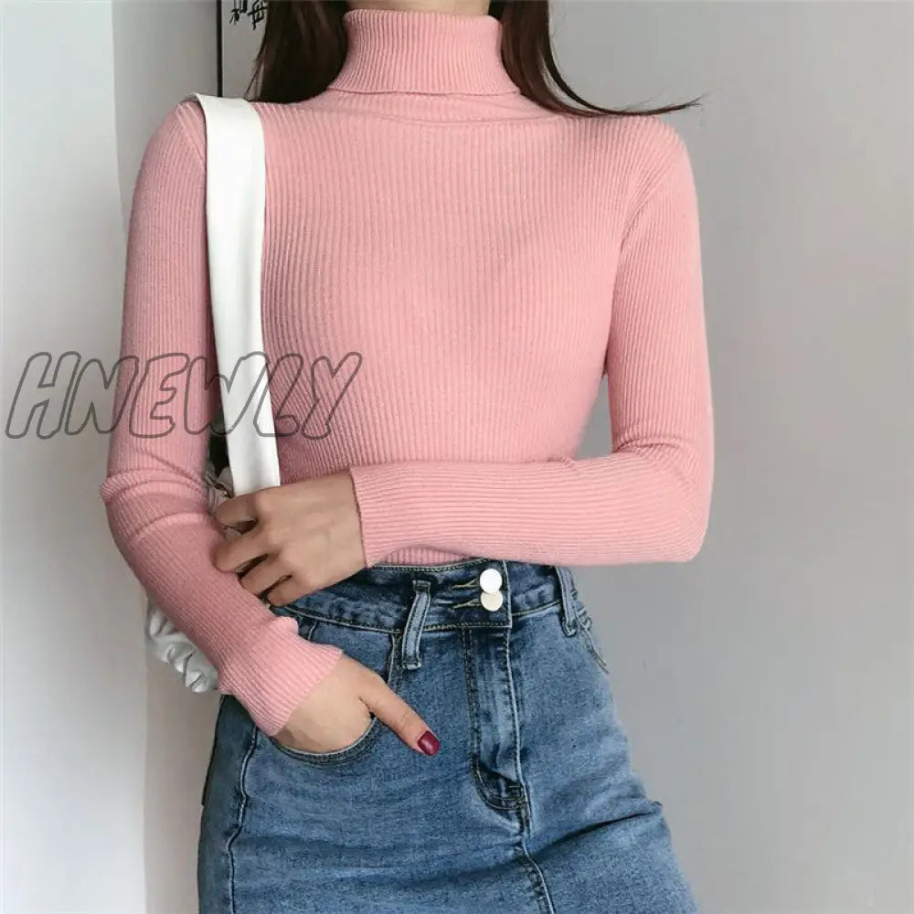 Hnewly Women Turtleneck Sweaters Autumn Winter Korean Slim Pullover Basic Tops Casual Soft Knit