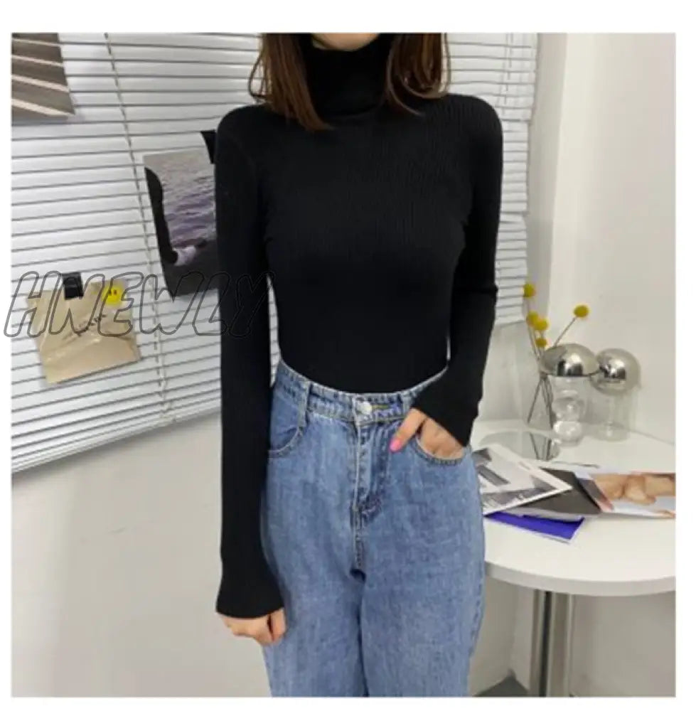 Hnewly Women Turtleneck Sweaters Autumn Winter Korean Slim Pullover Basic Tops Casual Soft Knit