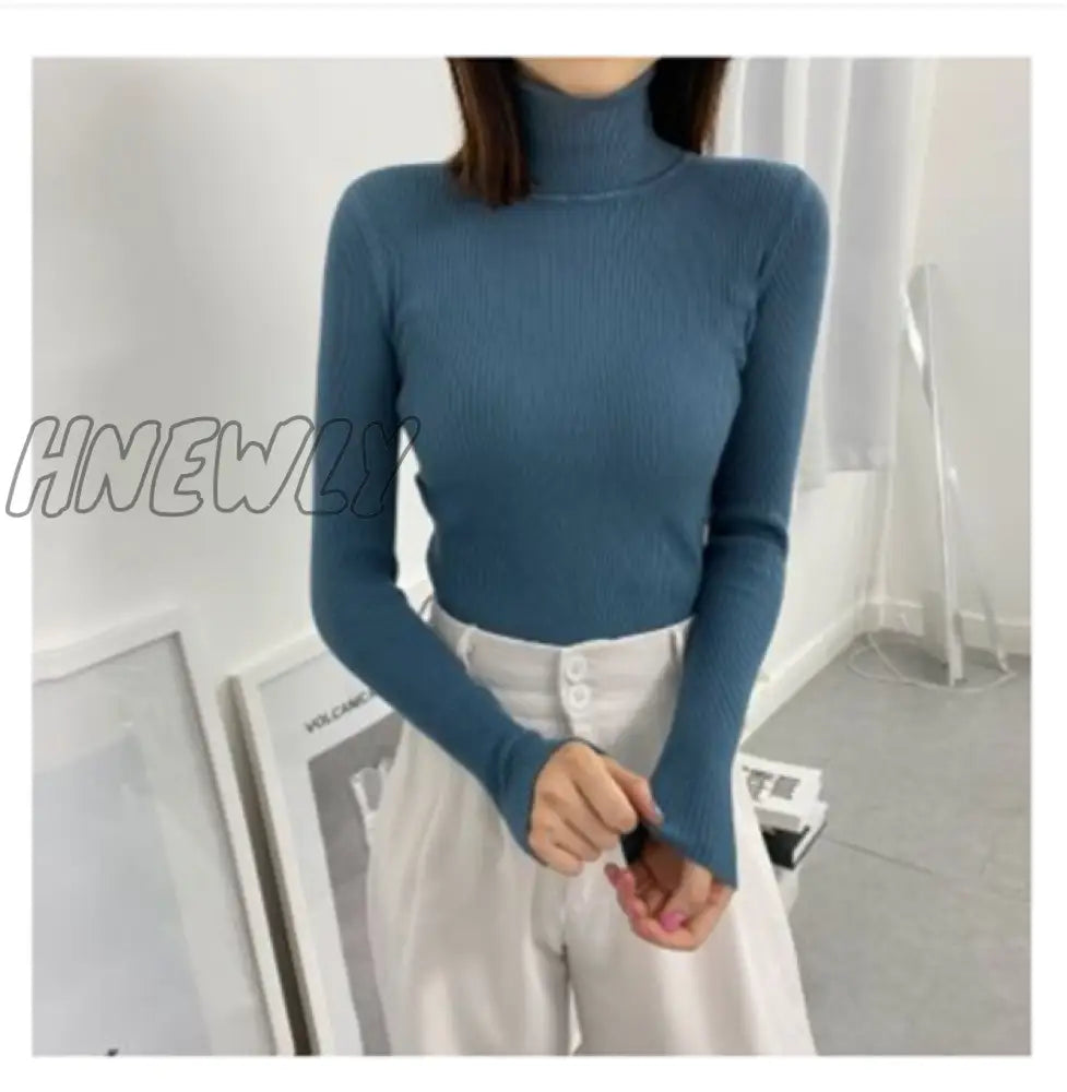 Hnewly Women Turtleneck Sweaters Autumn Winter Korean Slim Pullover Basic Tops Casual Soft Knit